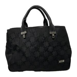 Tumi Signature Handbag Monogram Jacquard Fabric Leather Satchel Purse Black